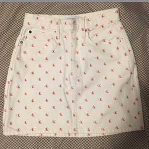Calvin Klein red and white monogram denim skirt. Worn once.